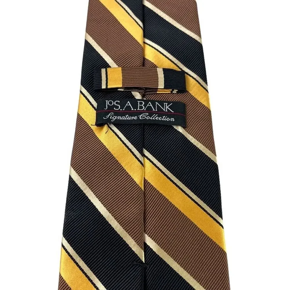 Jos A Bank Signature Collection Mens Striped Italy Made Brown Yellow Tie Necktie